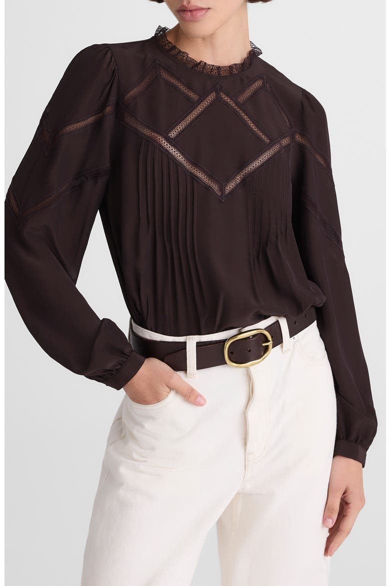 Lace Insert Mock Neck Long Sleeve Top, Main, color, MOLASSES
