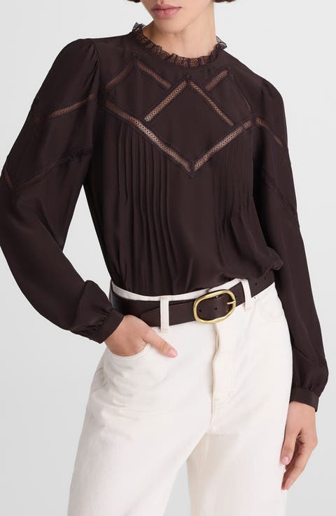 Lace Insert Mock Neck Long Sleeve Top