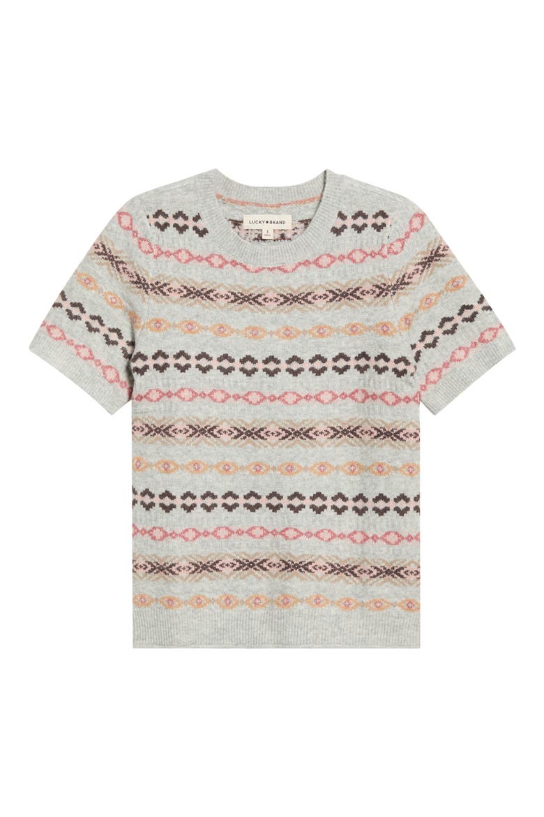 Fair Isle Short Sleeve Sweater, Main, color, LIGHT HEATHER GRAY