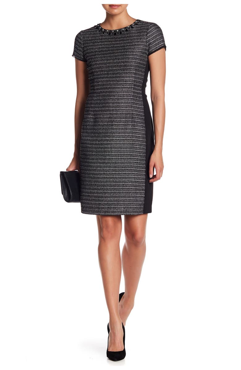 Ellen Tracy Embellished Tweed Shift Dress, Main, color, 