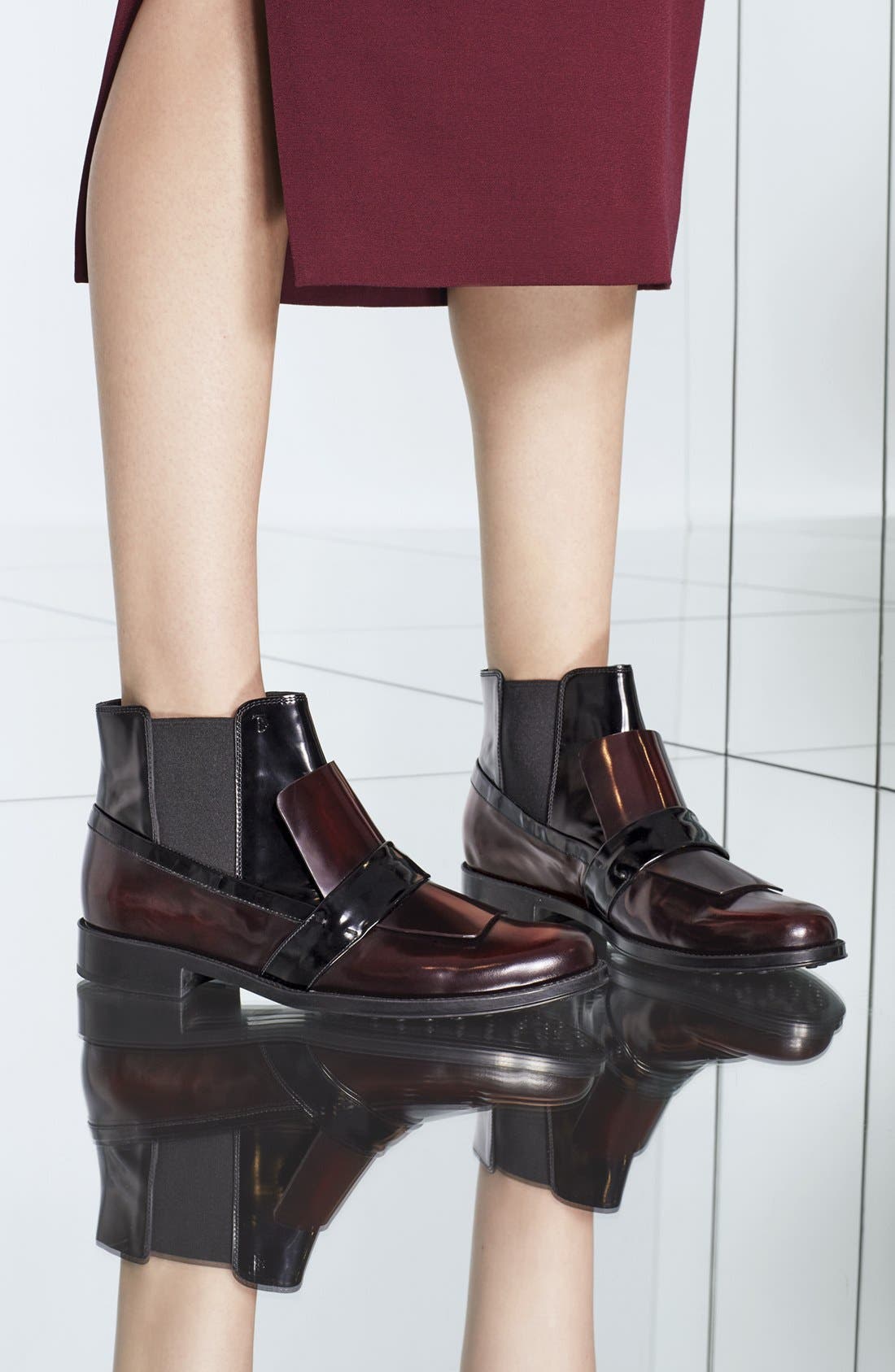 Mask Chelsea Bootie, Alternate, color, BLACK/ BURGUNDY LEATHER
