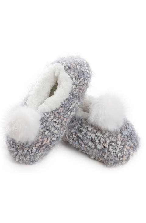 Faux Fur Pompom Faux Shearling Lined Slipper Socks