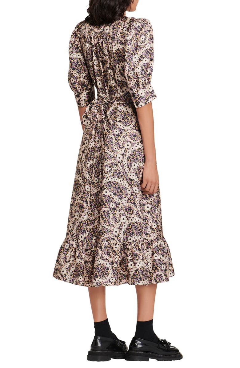 SANDRO Enrika Floral Surplice Neck Silk Dress, Alternate, color, Multi-Color