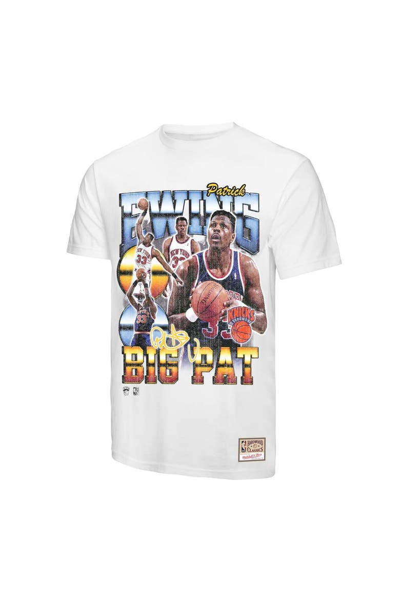 Men's Mitchell & Ness Patrick Ewing White New York Knicks Hardwood Classics Commemorative Player Collage T-Shirt, Alternate, color, White