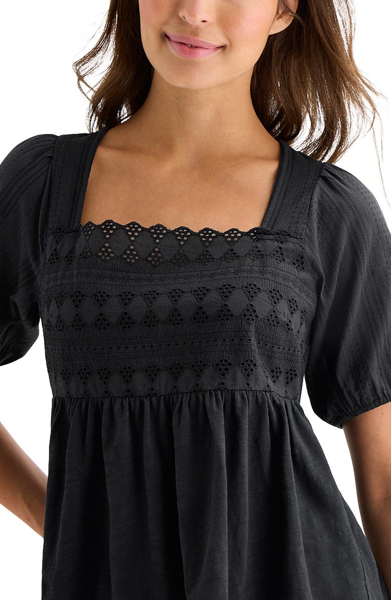 Lucky Brand Schiffli Square Neck Cotton Top, Alternate, color, Caviar