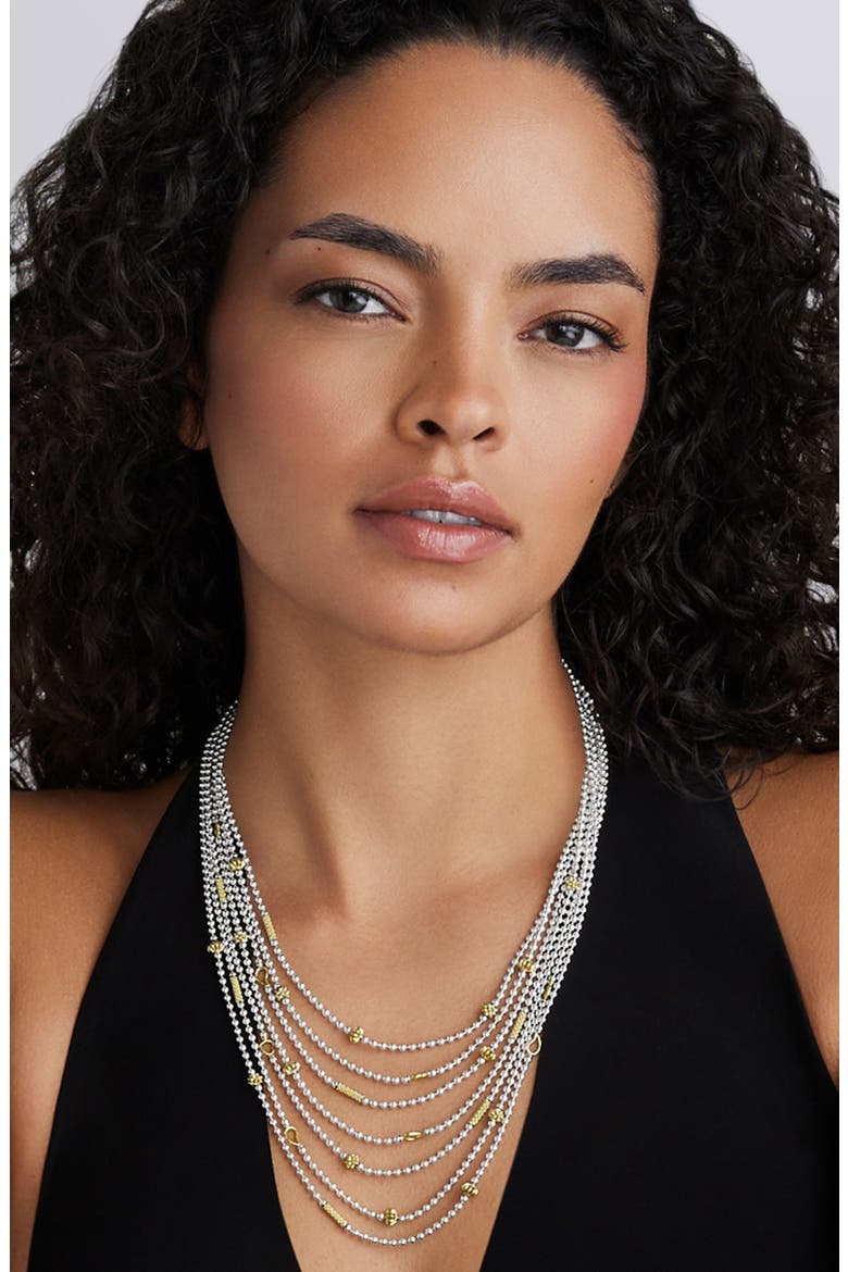 Two-Tone Caviar Icon Five-Row Strand Necklace, Alternate, color, SILVER/ GOLD