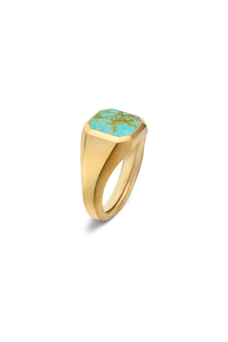 Streamline Signet Ring in 18K Yellow Gold with Turquoise, 14mm, Alternate, color, GOLD