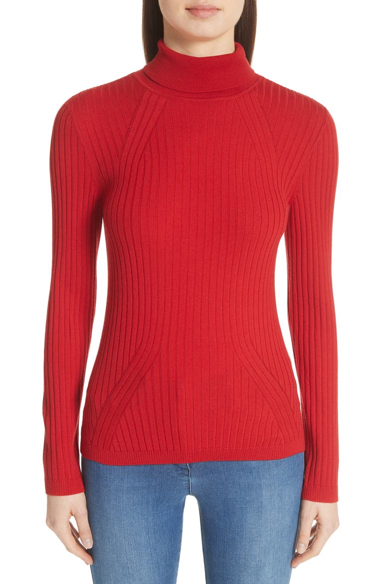 Rib Knit Turtleneck Sweater, Main, color, BURNT RED