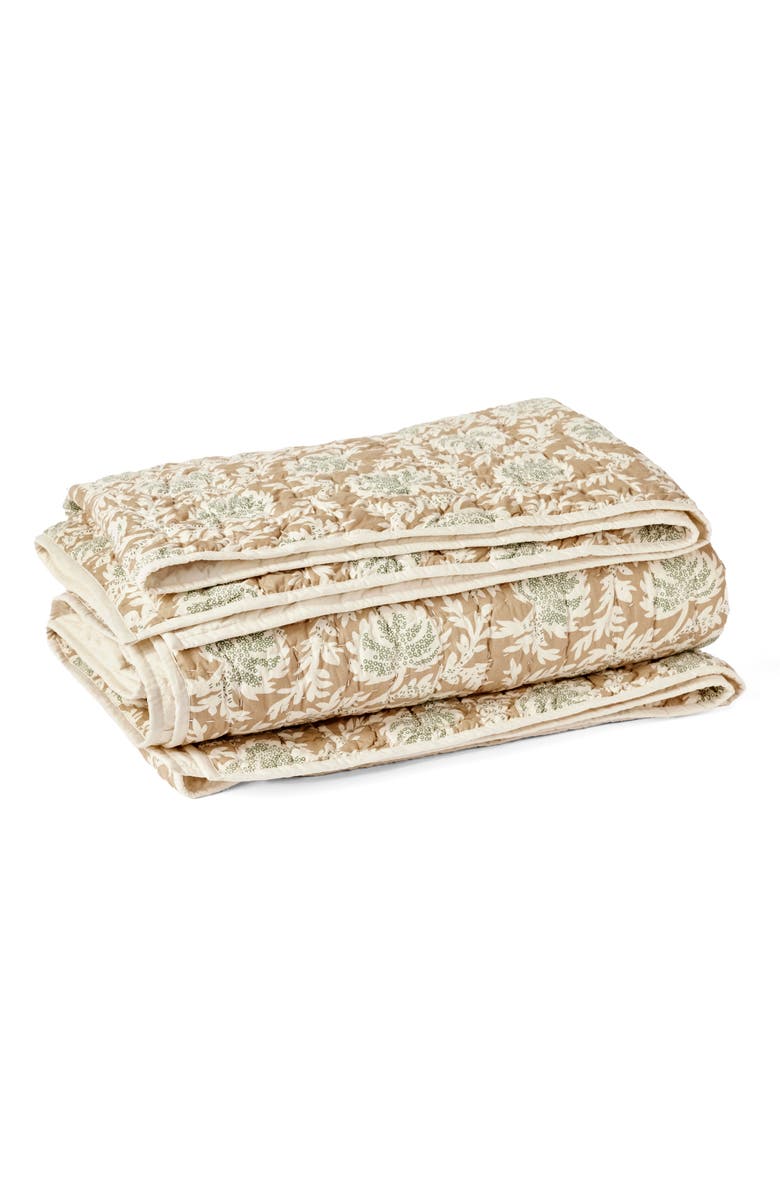 Coyuchi Robles Hand-Stitched Organic Cotton Quilt, Main, color, Fawn W/ Juniper