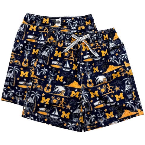 Youth Wes & Willy Navy Michigan Wolverines Luau Swim Trunks