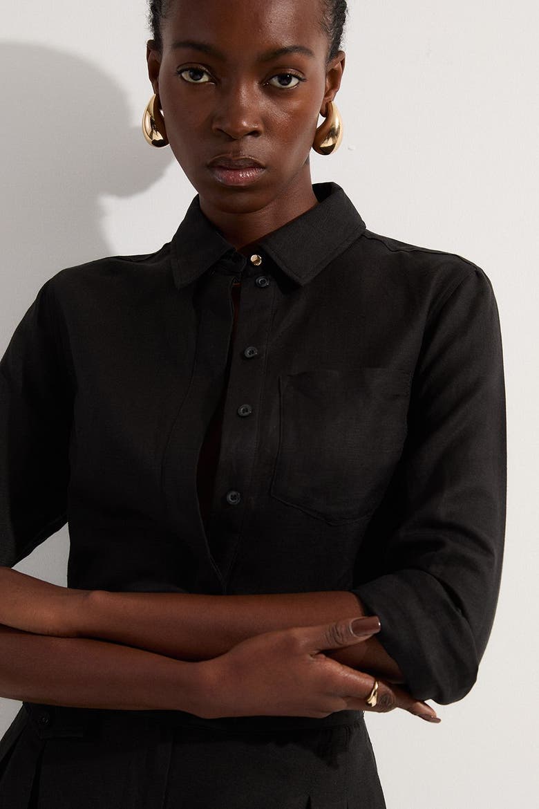 Linen Blend Long Sleeve Shirt, Alternate, color, Black