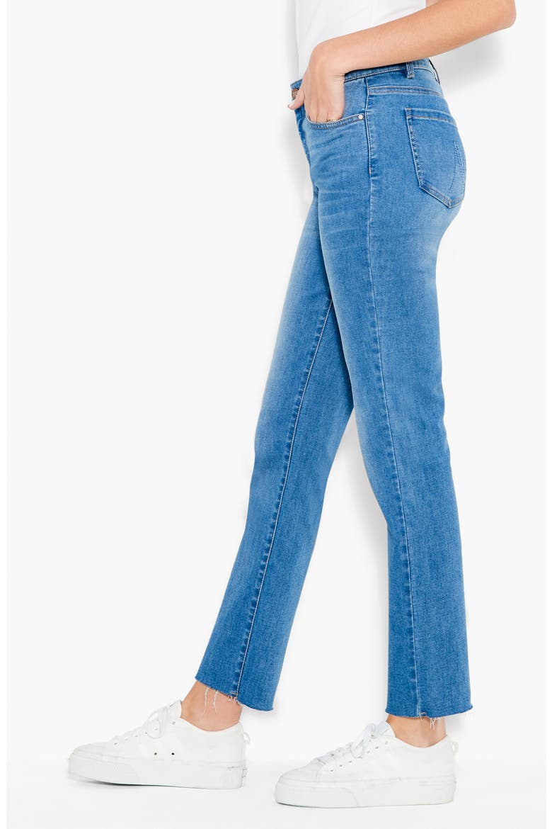 High Waist Raw Hem Ankle Straight Leg Jeans, Alternate, color, HORIZON