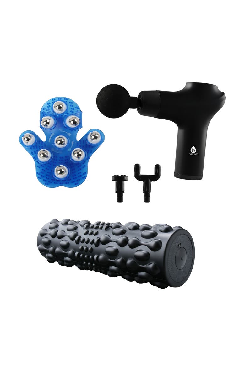 PURSONIC Deep Relief Wellness Bundle - Shiatsu Heating Neck & Back Massager + 3-Speed Massage Gun, Main, color, Multicolor