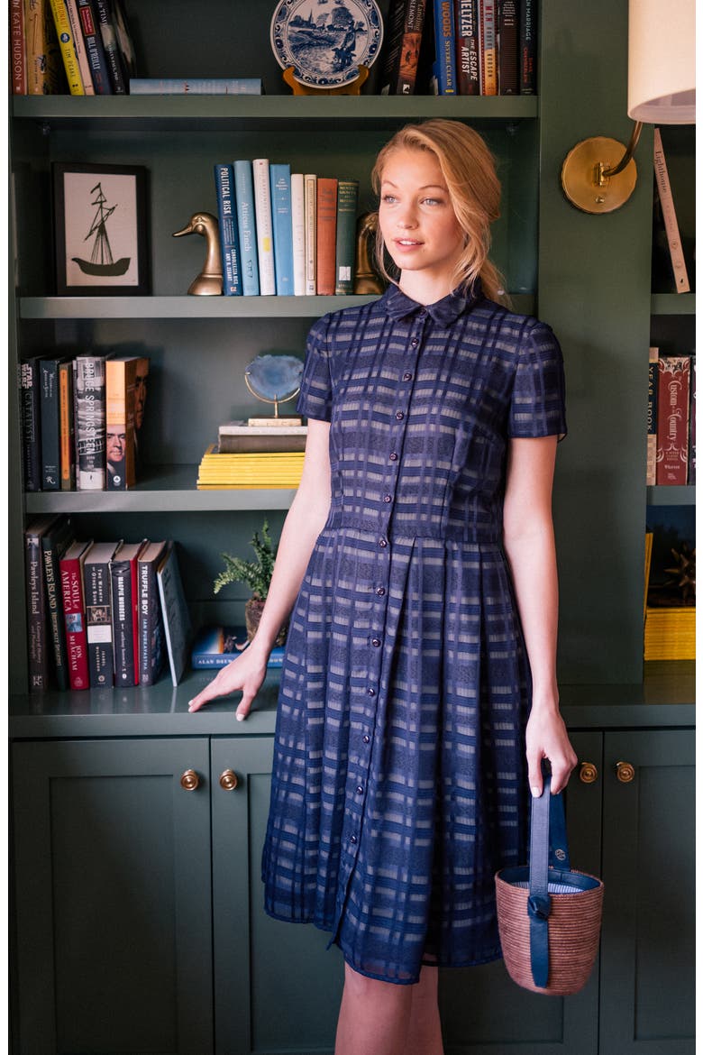 Mackenzie Windowpane Jacquard Shirtdress, Alternate, color, NAVY/ SAGE