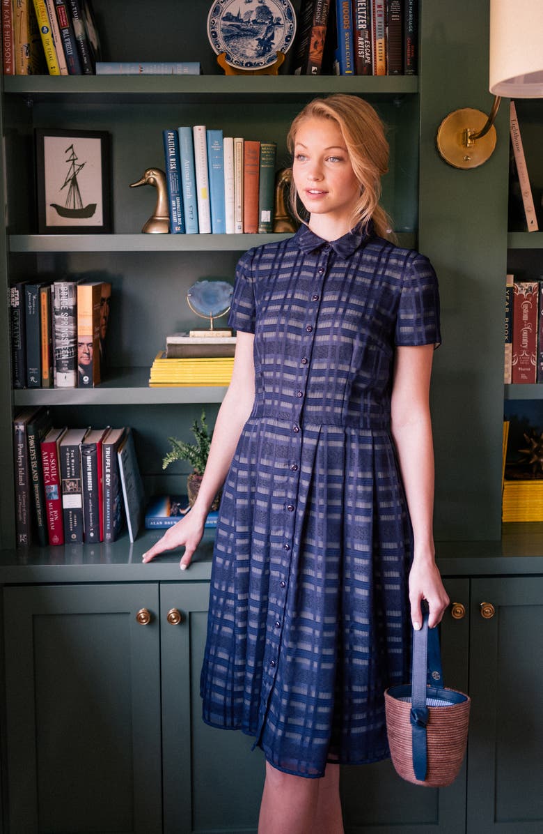 Gal Meets Glam Collection Mackenzie Windowpane Jacquard Shirtdress, Alternate, color,