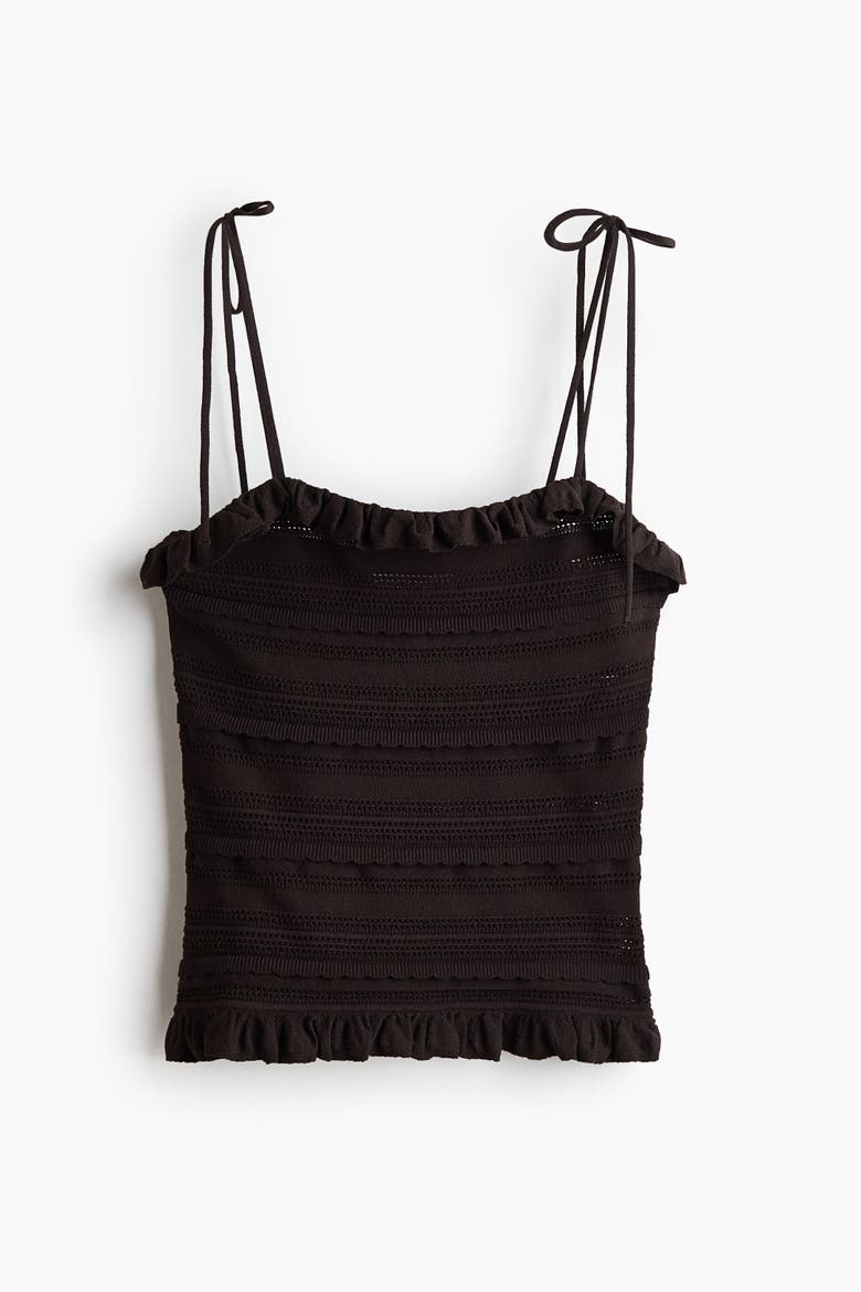 Pointelle-knit Tie-strap Top, Alternate, color, Dark brown