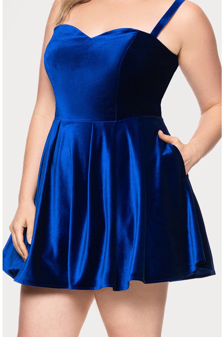 Lace-Up Velvet Cocktail Minidress, Alternate, color, SAPPHIRE