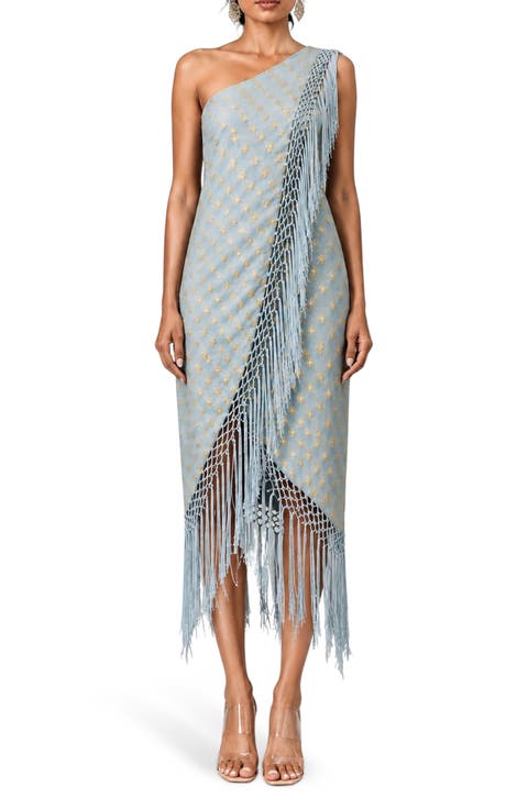 Katrina One-Shoulder Fringed Midi Dress
