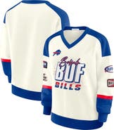 WEAR by Erin Andrews Women's WEAR by Erin Andrews Cream Buffalo Bills Racing Crew V-Neck Sweatshirt