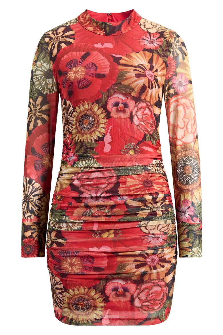 Flowershop Long Sleeve Floral Mesh Minidress, Alternate, color, RED MULTI