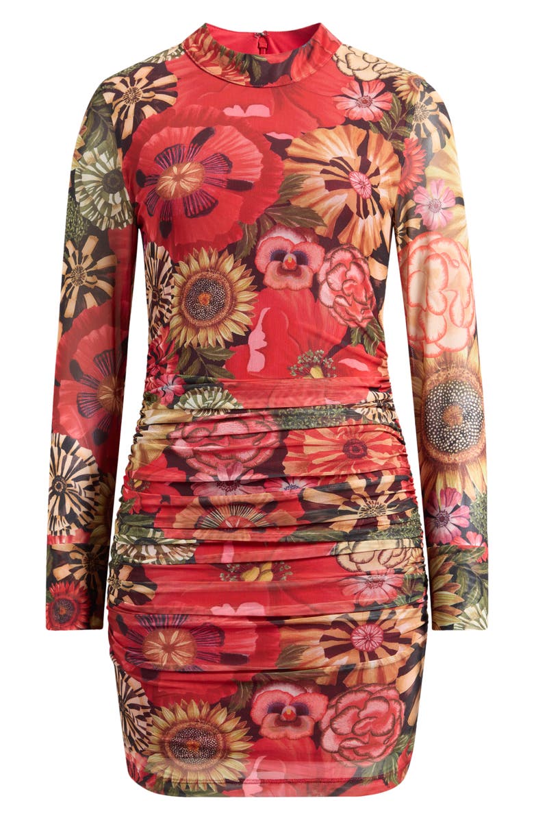 FARM Rio Flowershop Long Sleeve Floral Mesh Minidress, Alternate, color, Red Multi