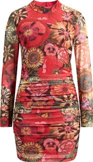 FARM Rio Flowershop Long Sleeve Floral Mesh Minidress