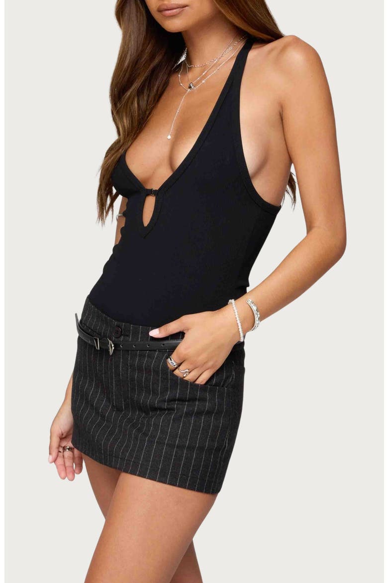 Alanah Keyhole Plunge Rib Bodysuit, Alternate, color, BLACK