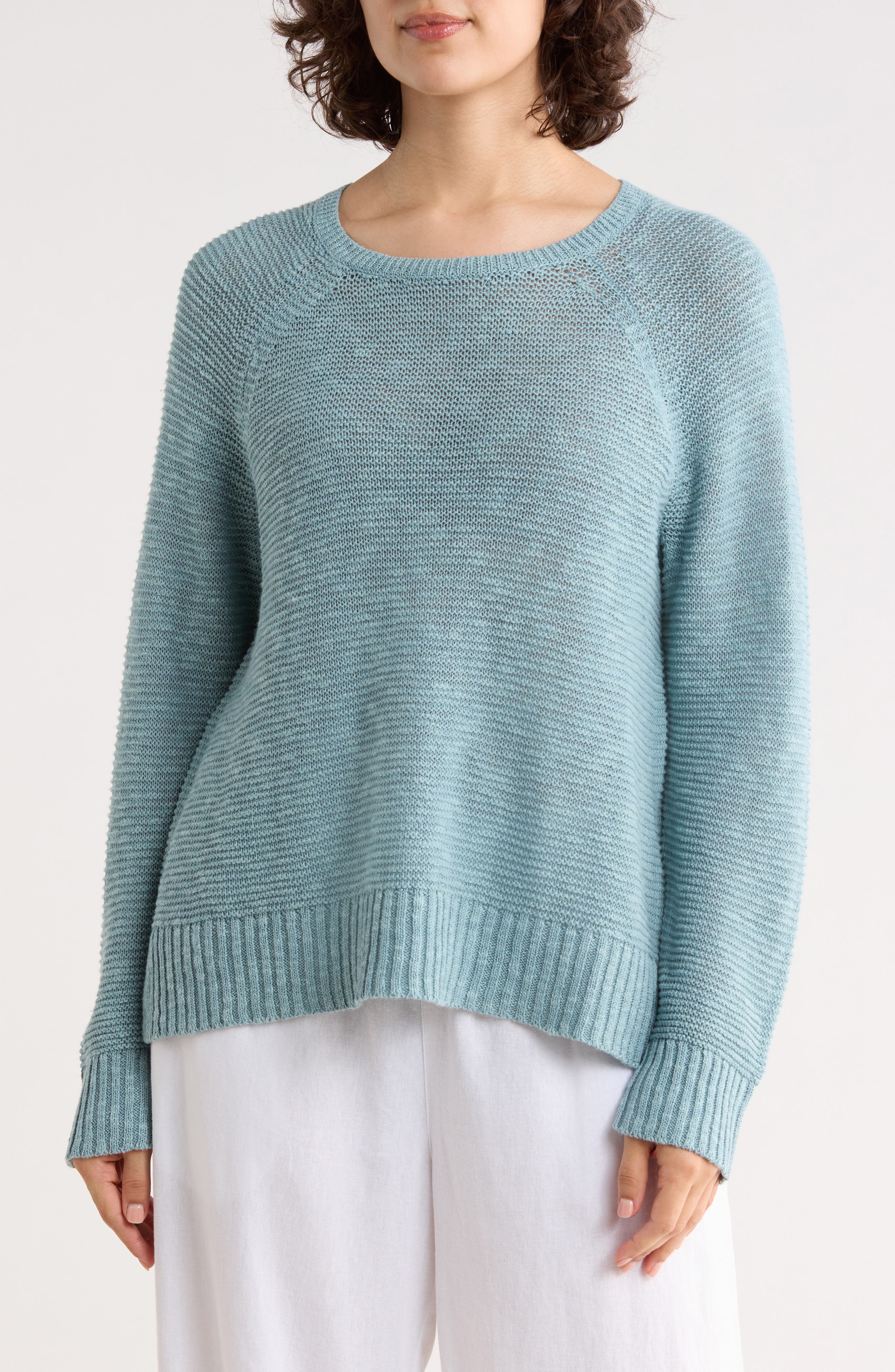 Eileen Fisher Raglan Sleeve Organic Linen & Organic Cotton Sweater