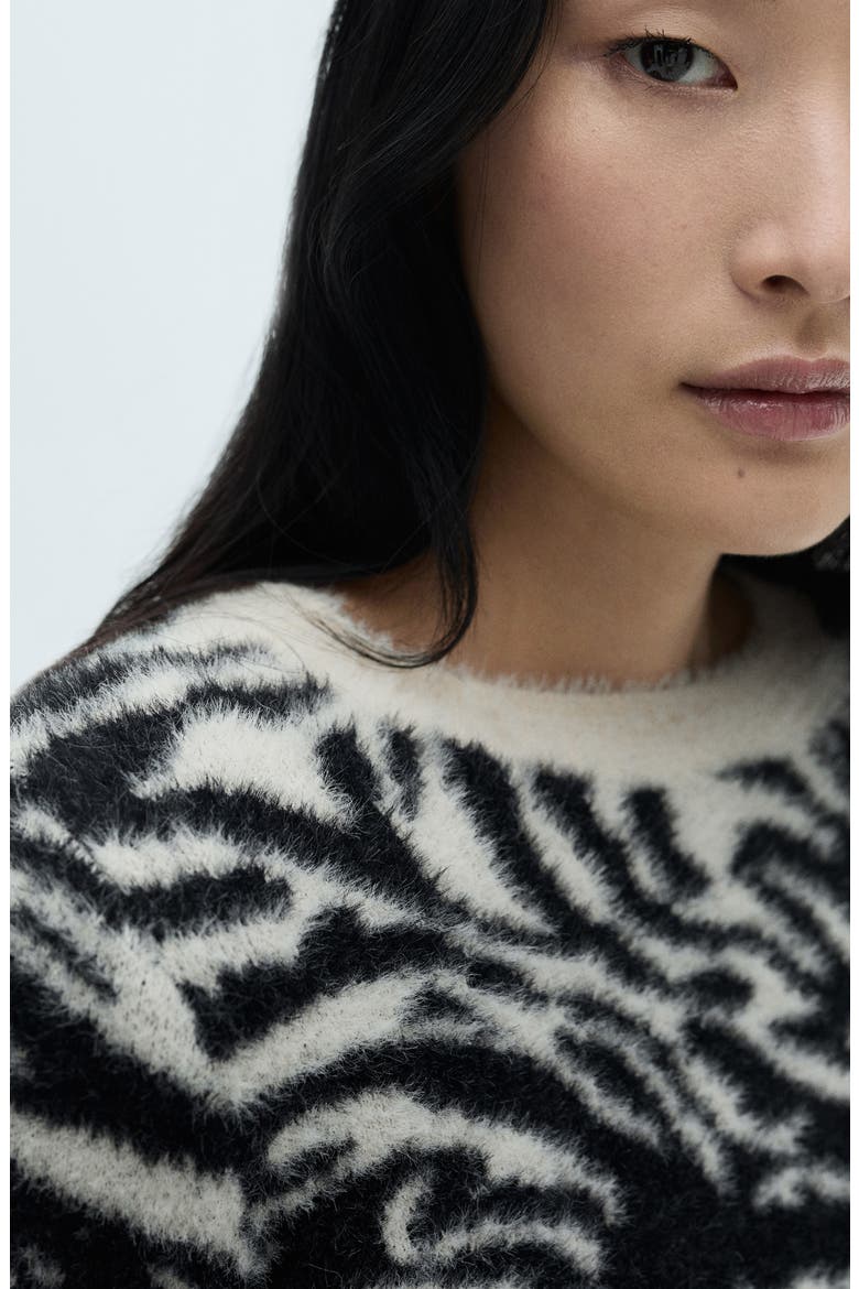 Zebra Jacquard Crewneck Sweater, Alternate, color, ECRU