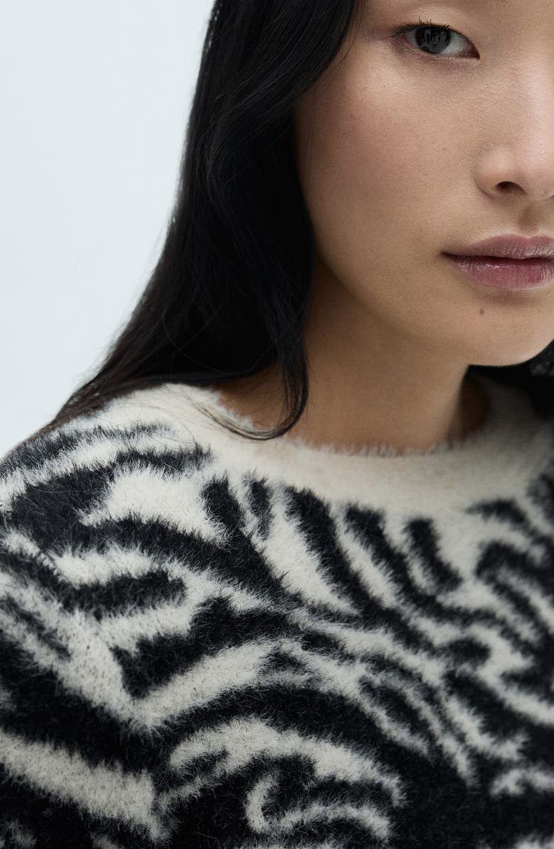 MANGO Zebra Jacquard Crewneck Sweater, Alternate, color, 