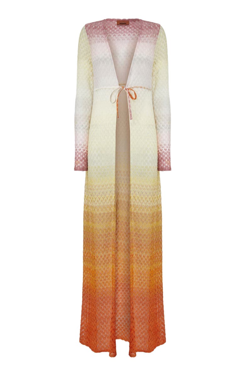 Missoni Cardigan In Lamé Viscose With Dégradé Spiderweb Motif, Alternate, color, Orange