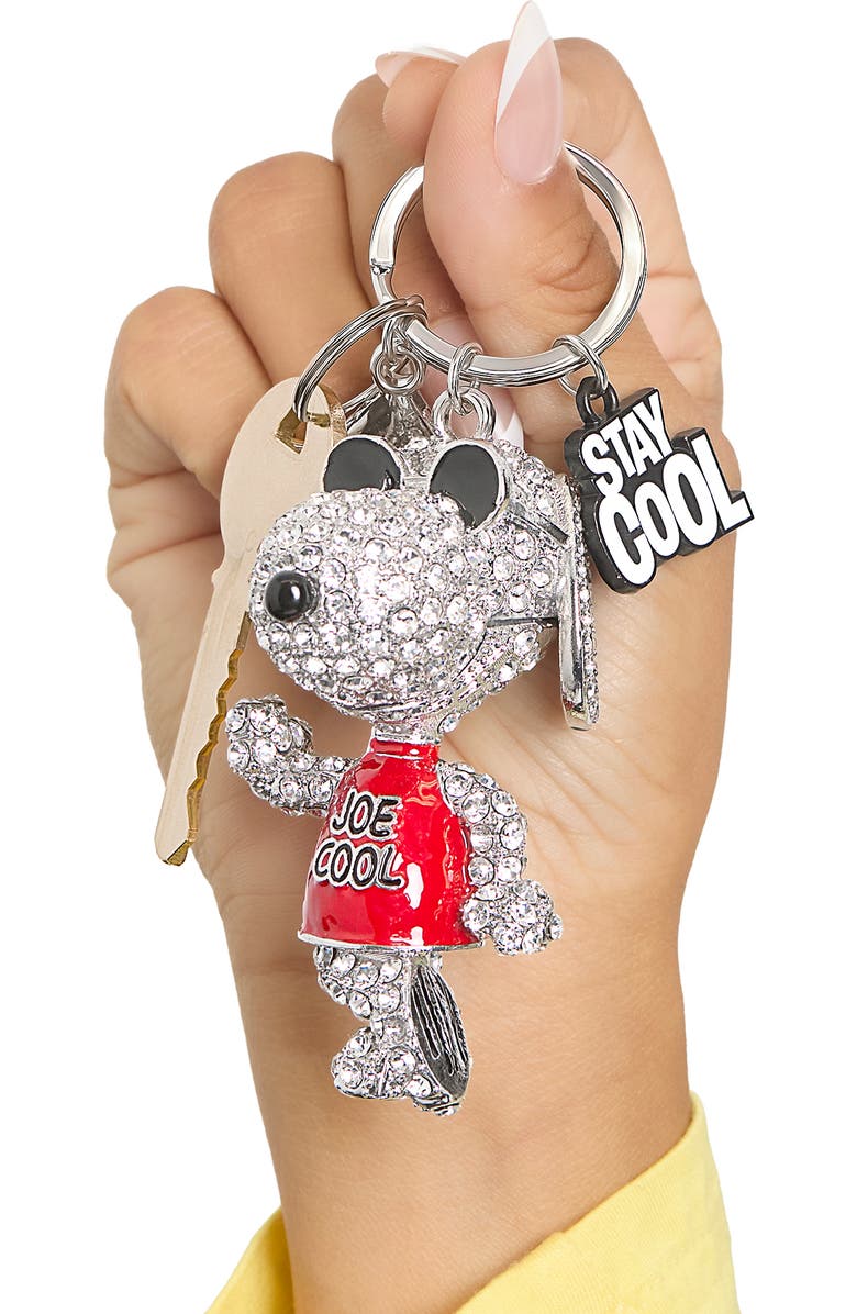 PEANUTS Snoopy 'Joe Cool' Crystal Keychain with Stay Cool Tag, Silver‑Tone, Alternate, color, Multi
