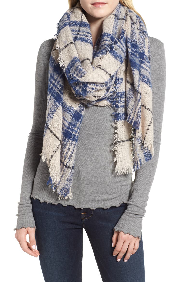 Mixed Plaid Scarf, Main, color, BLUE MULTI