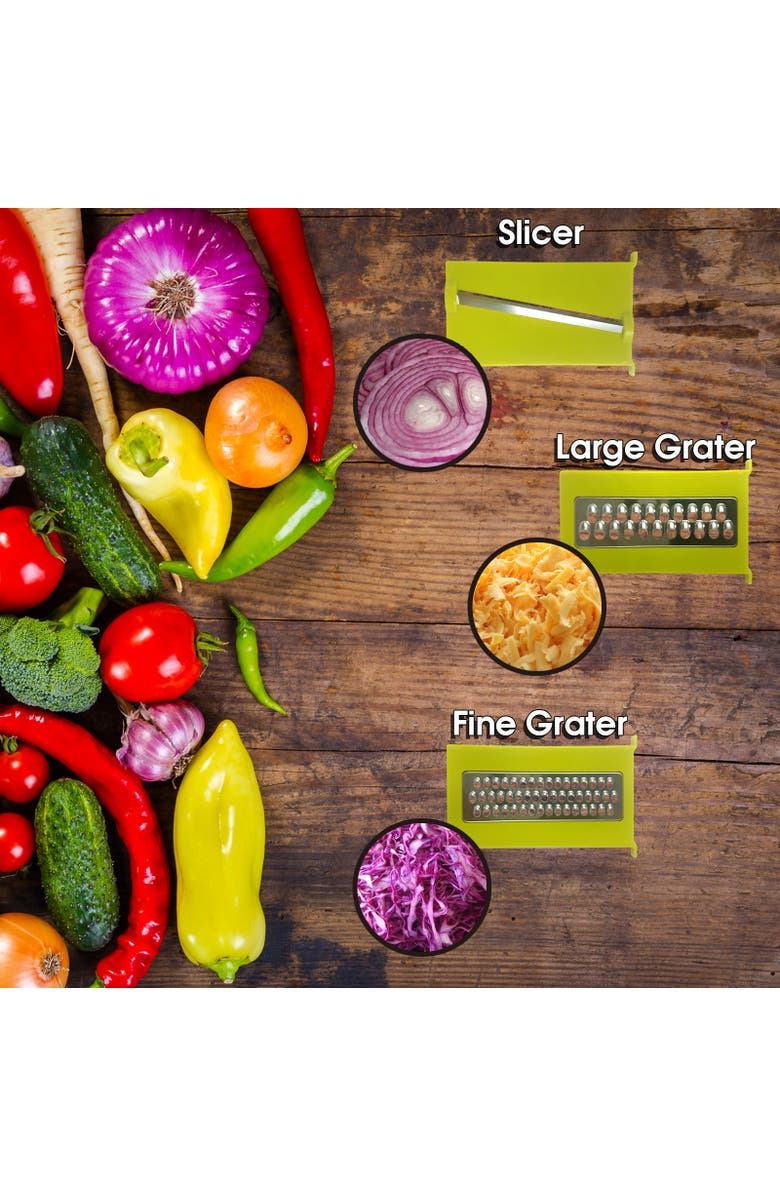 Megachef 10-in-1 Multi-Use Salad Spinning Slicer, Dicer and Chopper with Interchangeable Blades and Storage Lids, Alternate, color, Green