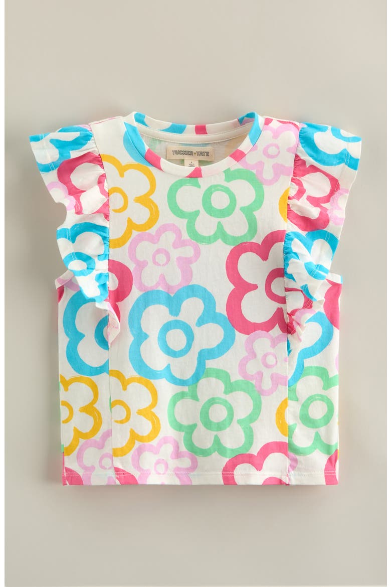 Kids' Ruffle Cotton T-Shirt, Main, color, IVORY EGRET PAINTED DAISY