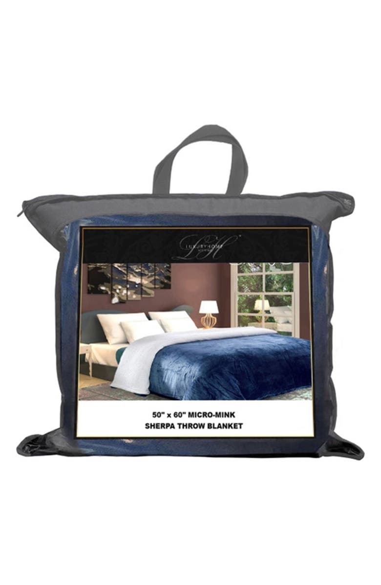 Luxury Home Plush Fleece & Faux Shearling Throw Blanket, Alternate, color, Navy