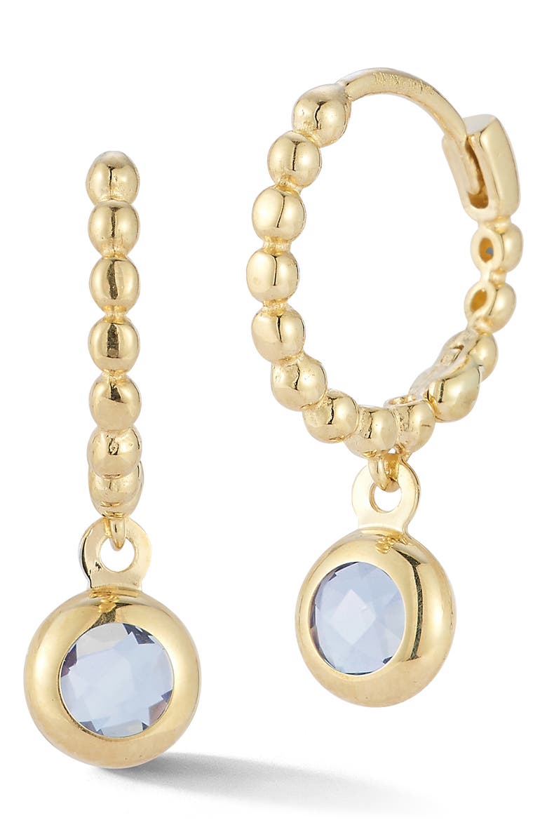Ember Fine Jewelry 14K Blue Topaz Charm Drop Huggie Hoop Earrings, Main, color, Gold