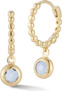 Ember Fine Jewelry 14K Blue Topaz Charm Drop Huggie Hoop Earrings