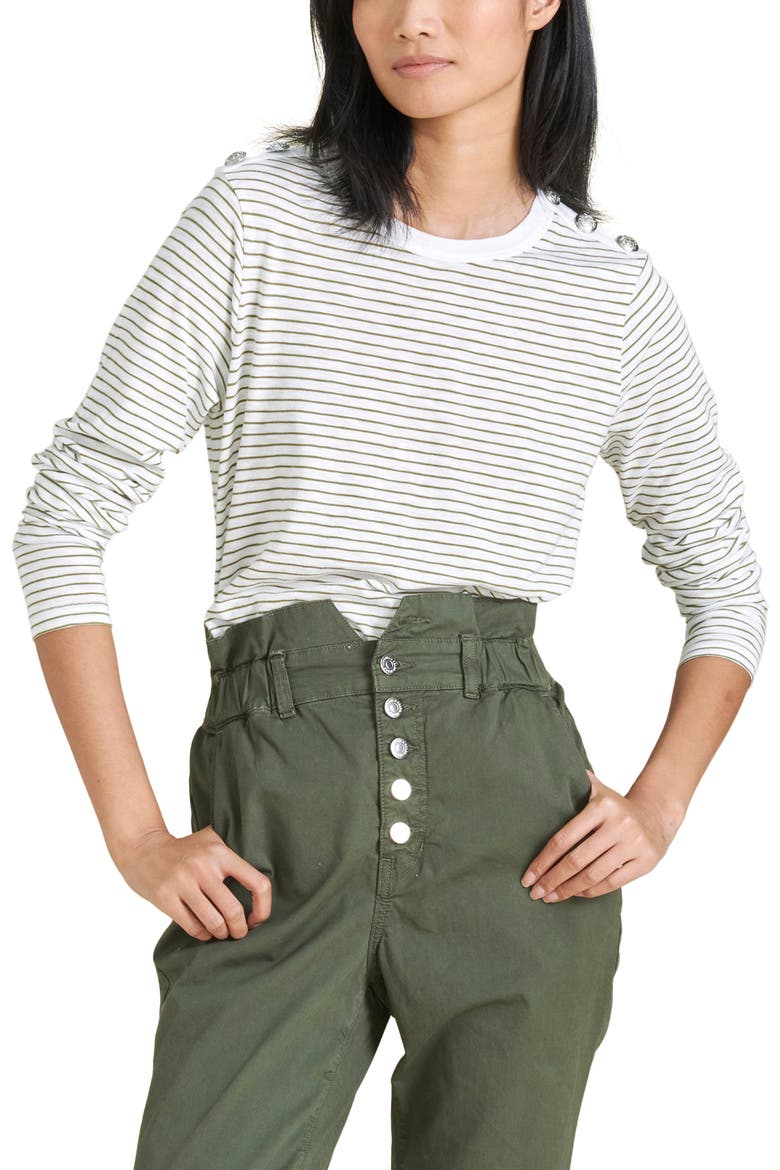 Annemarie Stripe Long Sleeve Cotton Top, Main, color, WHITE/ FERN
