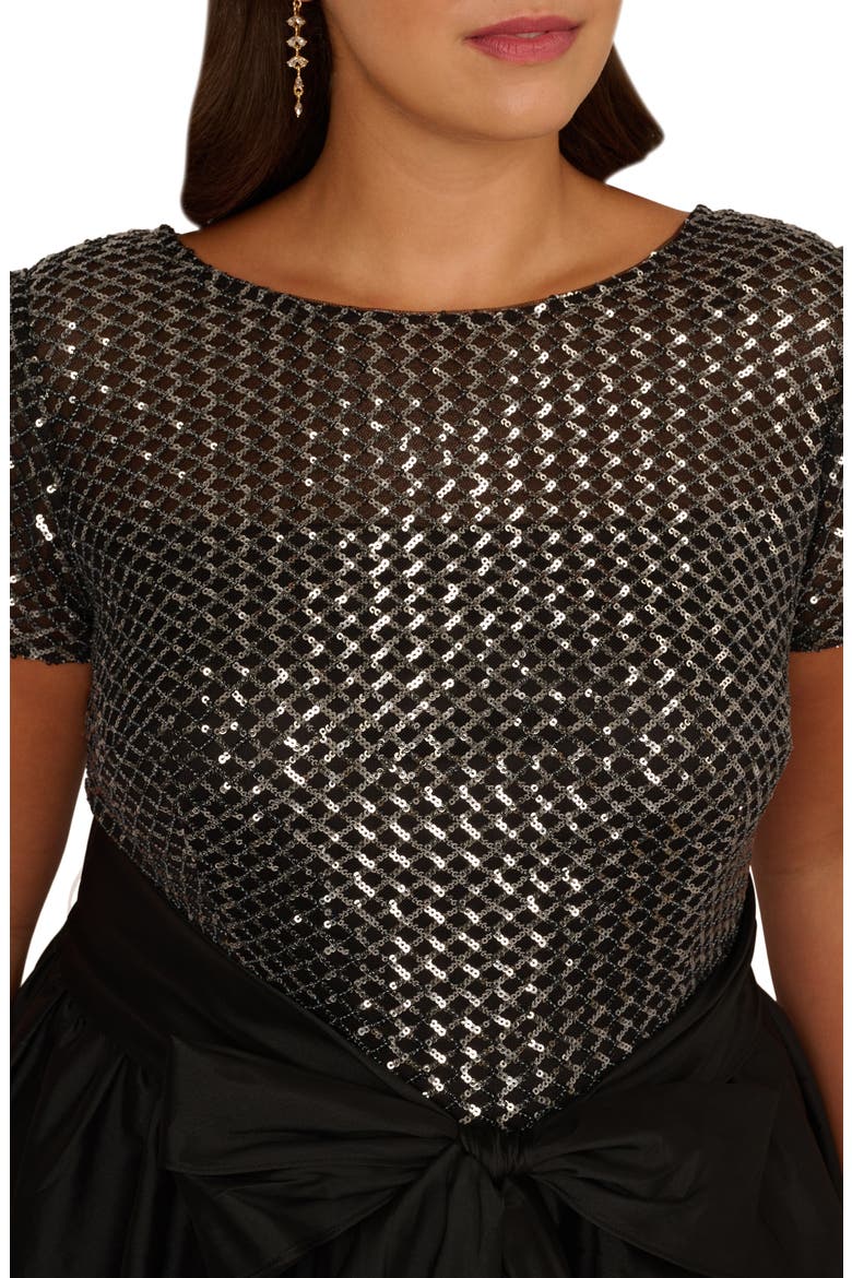 Sequin Bodice High-Low Taffeta Gown, Alternate, color, BLACK/ GUNMETAL