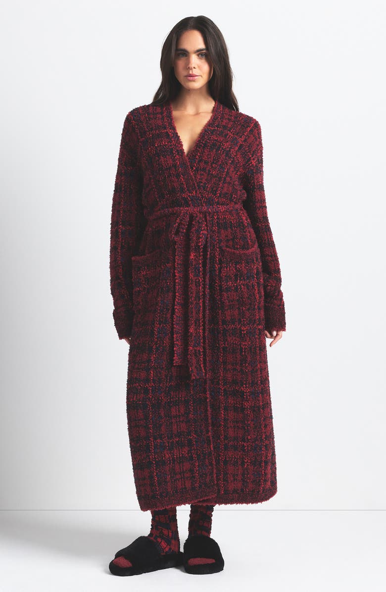SKIMS Cozy Knit Unisex Robe, Alternate, color, Merlot Navy Plaid