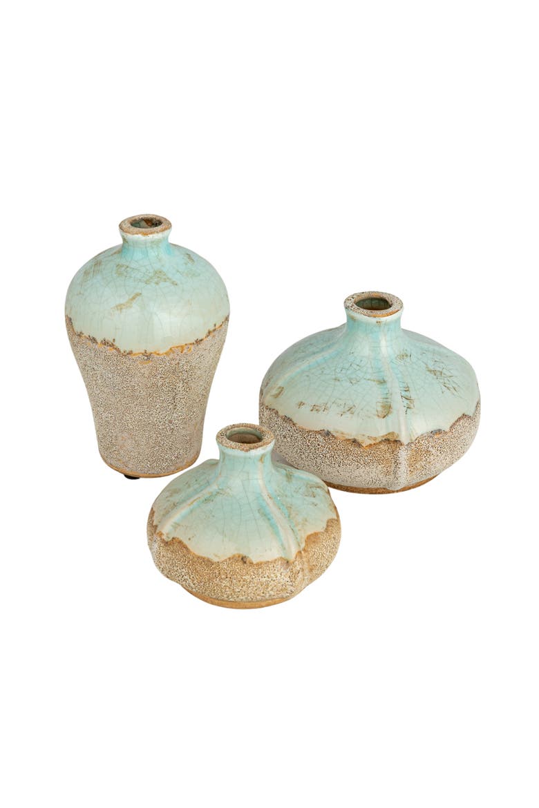 Various Vases with Distressed Finish and Glaze, Main, color, Cream