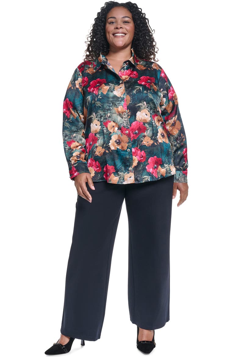 Floral Crepe Shirt, Alternate, color, GLASS TEAL/ ADMIRAL MULTI