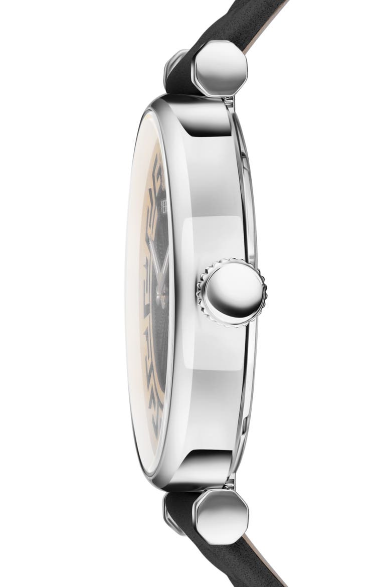 Greca Chic Leather Strap Watch, 35mm, Alternate, color, STAINLESS STEEL