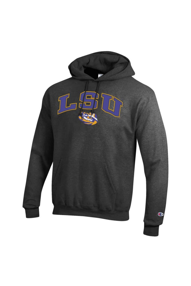 Men's Champion  Charcoal LSU Tigers Arch Over Logo Pullover Hoodie, Alternate, color, Charcoal
