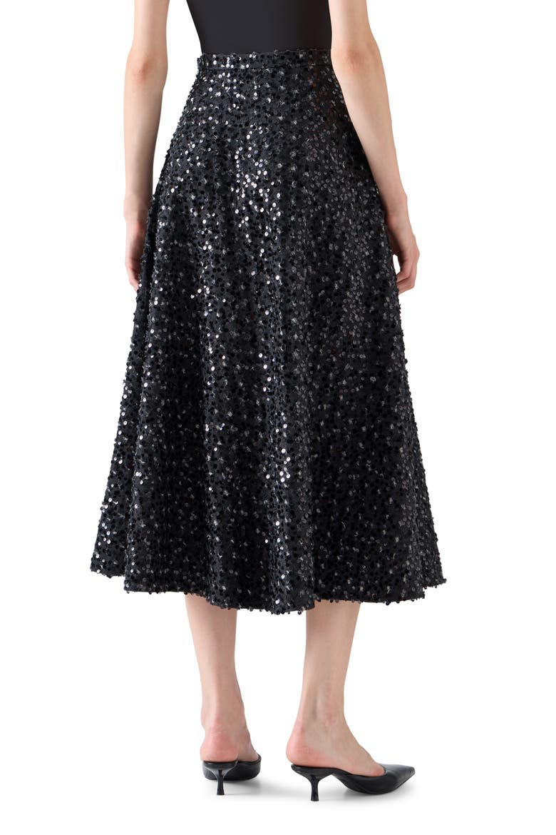Starry Sky Sequin Denim Midi Skirt, Alternate, color, BLACK DENIM