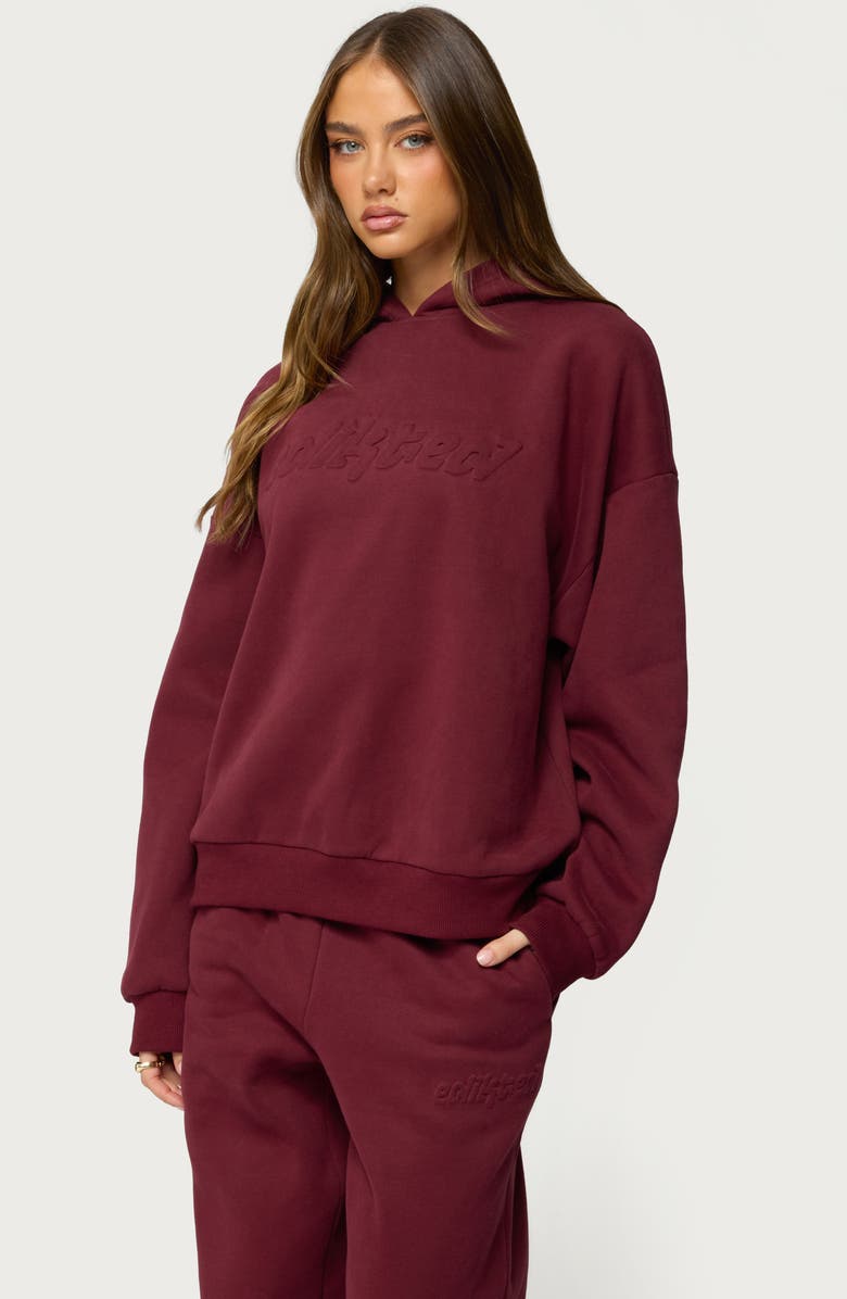 EDIKTED Totally Logo Hoodie, Alternate, color, Burgundy