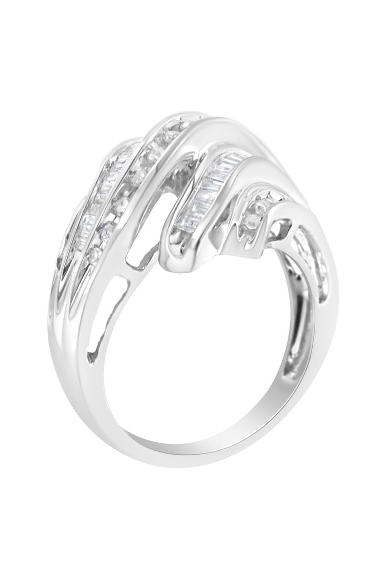 10K White Gold 3/4 Cttw Round and Baguette Diamond Channel Ring, Alternate, color, White Gold