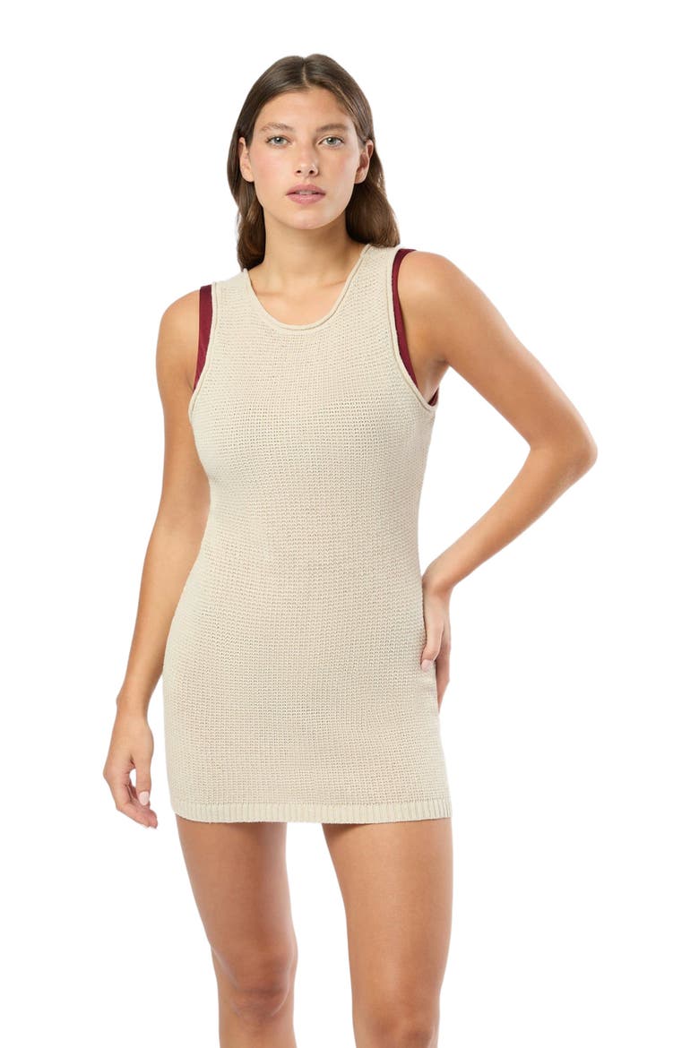 Linen Knit Scoop Back Mini Dress, Main, color, BIRCH