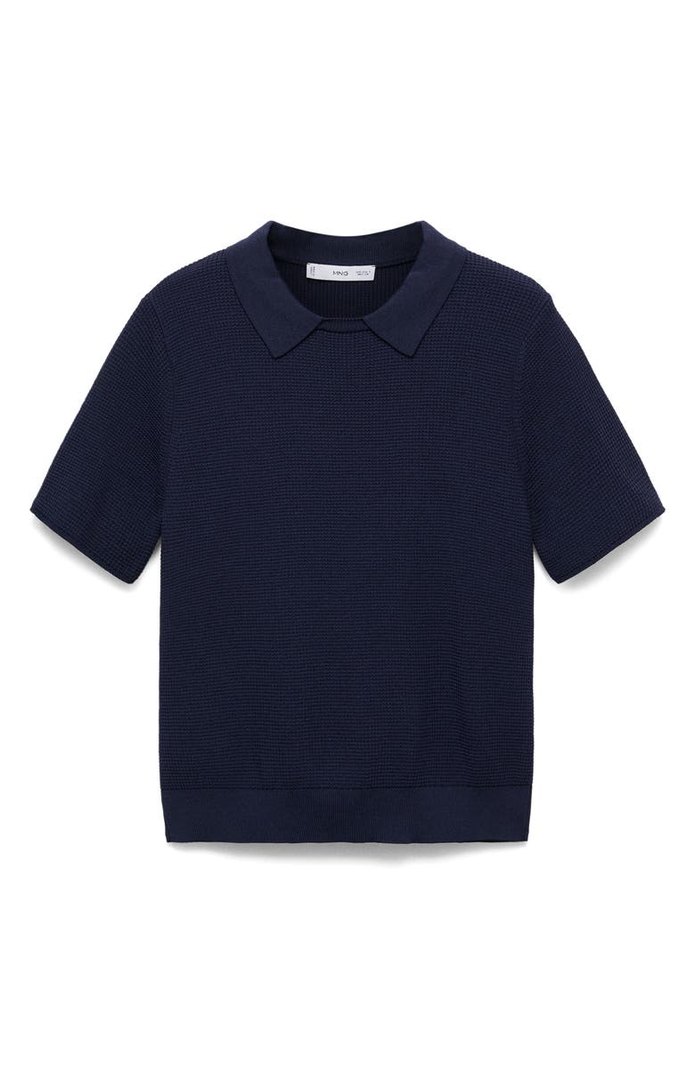 MANGO Spread Collar Short Sleeve Sweater, Alternate, color, Dark Navy